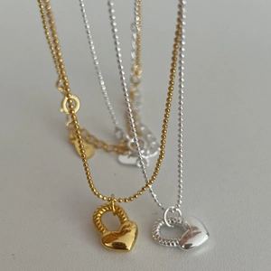 Collana con Pendente a Cuore Cavo in Argento Sterling 925 per Donna Minimalista Stile Coreano Catena a Sfere Gioielli