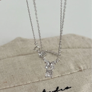 S925 sterling silver butterfly pendant necklace with marquise diamonds and fine chain