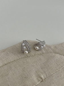 Detailed macro view of S925 silver lace pearl earrings with micro-set zircon accents
