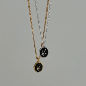 925 Sterling Silver Swallow Star Round Pendant Necklace For Women Retro Enamel Black Oval Charm Dainty Chain Jewelry Gift