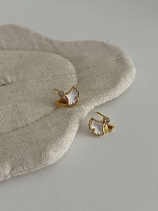 Detailed view of S925 silver ginkgo leaf earrings with white shell inlay and zircon