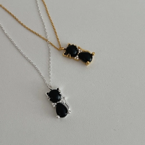 Collier Pendentif Chat en Agate Noire Argent Sterling 925 pour Femme Bijou de Luxe avec Nœud en Strass Cadeau Animalier