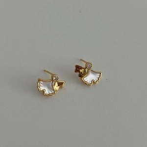 Ginkgo Leaf Stud Earrings With 925 Sterling Silver Earring Post White Mother Of Artificial Pearl Zirconia Gold Plated Elegant Jewelry
