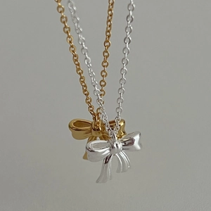 925 Sterling Silver Bowknot Pendant Necklace For Women Sweet Ins Style Minimalist Clavicle Chain Gold Silver Jewelry