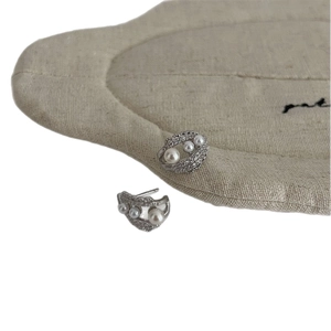 Elegant S925 silver C-shaped pearl earrings with sparkling micro-pave zircons for women