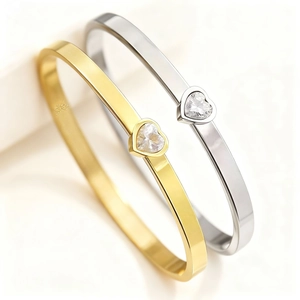 Trendy Stainless Steel Heart Rhinestone Bracelet For Women Elegant Gold Silver Color Narrow Bangle Fashion Jewelry Gift