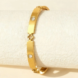 Stainless Steel Bangle Bracelet For Women With Hollow Five Leaf Flower Mother Of Artificial Pearl Cubic Zirconia Elegant Trendy