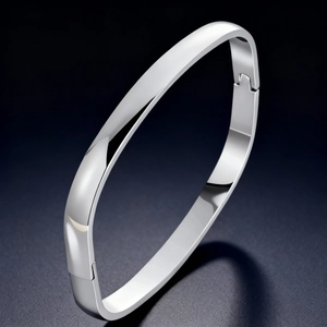 Bracelet Jonc Minimaliste en Acier Inoxydable pour Hommes Femmes Bracelet Ovale Lisse Poli Bijoux Mode Navette Cadeau