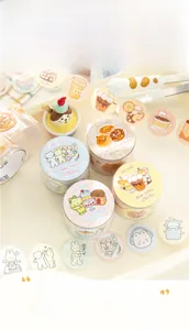 Close-up of tea time theme washi tape featuring cute cats, desserts and coffee patterns