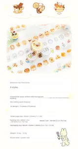 Detail specifications of cute afternoon tea theme washi tape showing stickers size and roll length