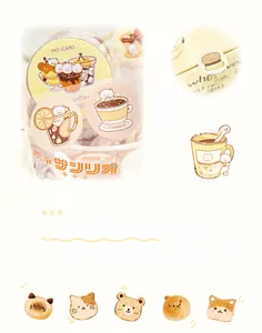 Close-up of cute animal-themed bread and dessert stickers for DIY scrapbooking