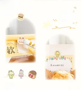 Cute dessert stickers on yellow paper bags for DIY journaling and gift sealing