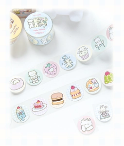 Detail of afternoon tea stickers featuring cute animals, cakes, and desserts for scrapbooking