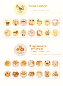 Detail of Afternoon Tea series decorative washi tape with cute bear and bread illustrations