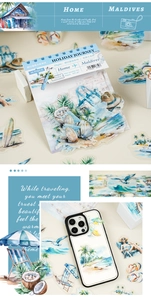 Detailed view of Holiday Journey PET stickers with travel themes on a phone case