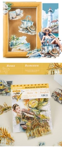 Close-up of Holiday Journey PET stickers showing Bangkok architecture and travel icons