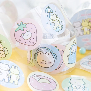 Cute cartoon round stickers set with animal patterns for DIY journaling and decoration