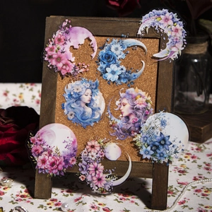 Pegatinas PET con temática de flores y luna para diarios con elegantes ilustraciones