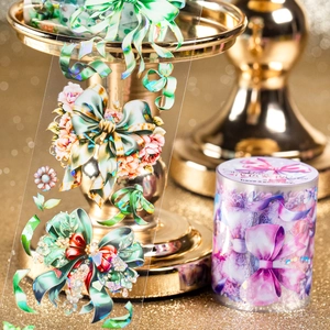 Sparkling PET decorative tape with laser butterfly bows and floral patterns for journaling