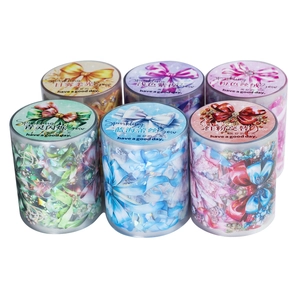 Set of six colorful bow and lace PET decorative tapes for journal scrapbooking