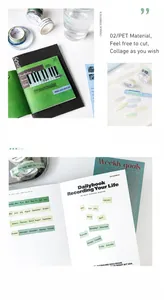 Dettaglio del nastro adesivo PET con citazioni inglesi per scrapbooking e diari