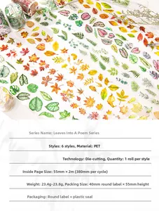 Detailed view of fall leaves PET tape with precision die-cut designs for journaling