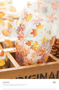 Close-up of translucent PET autumn maple leaf decorative tape for journal scrapbooking