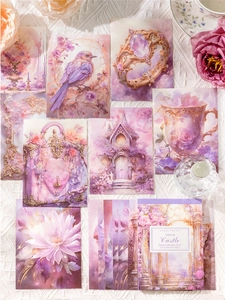 Close-up of Fantasy Baroque retro decorative paper with floral and European architecture motifs