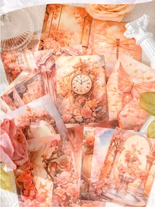 Detailed view of vintage Baroque paper cards with romantic floral and butterfly illustrations