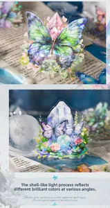 Macro shot of 3D butterfly stickers with shell light finish on vintage background