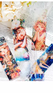 Detailed holographic fantasy elf girl stickers with sparkling laser textures for journaling