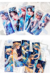 Detailed view of fantasy art bookmarks with laser shimmering effect for DIY journals