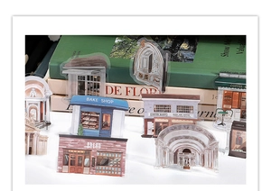 Macro shot of European vintage building PET stickers for DIY scrapbooking decoration