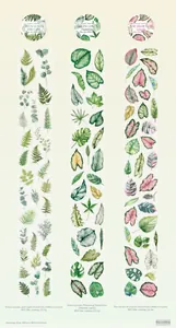 Detailed PET decorative tape featuring watercolor green leaves and monstera patterns
