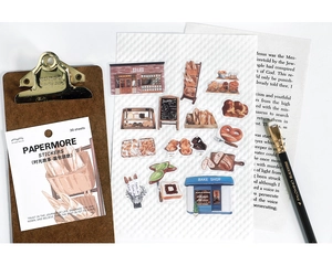 Vintage-style bakery themed PET stickers for scrapbooking with bread and basket motifs