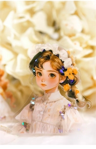 Close-up of PET sticker showing holographic glitter details on a Victorian girl design