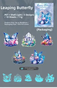 Detail view of crystal butterfly PET stickers with shell light craft for scrapbooking