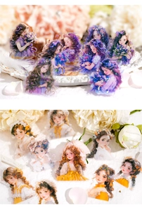 Detail view of PET character stickers with glitter finish and dreamy floral illustrations