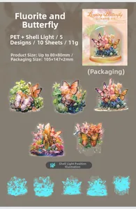 Detailed PET crystal butterfly stickers with shell light effect for journaling