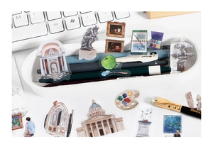 Artistic PET stickers featuring classic architecture and famous paintings for DIY scrapbooking