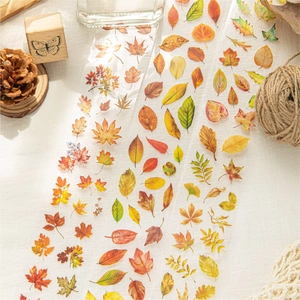 Autumn fallen leaves PET transparent decorative tape with maple and ginkgo patterns