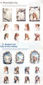 Detail showing PET dream character stickers with lily and lily of the valley motifs