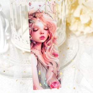 Fairy fantasy bookmark featuring a pink-haired girl with shimmering laser glitter finish
