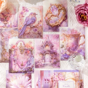 Baroque fantasy decorative craft paper set with dreamy pastel castle and floral motifs