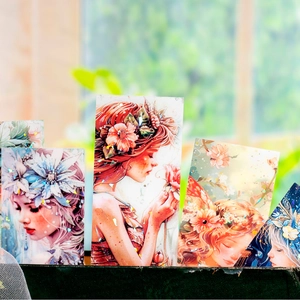 Elf fantasy themed laser PET stickers featuring elegant floral female portraits