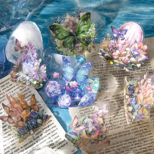 Luminous crystal butterfly PET stickers with holographic foil for DIY scrapbooking craft