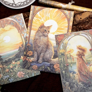 Deko-Materialpapier-Set im Jugendstil mit Vintage-Blumen- und Katzen-Illustrationen