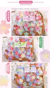 Macro view of vintage floral scrapbooking paper with cherry blossoms and narcissus