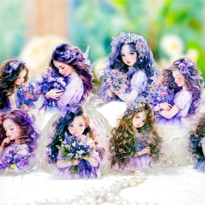 Fantasyland series PET girl stickers with purple floral theme and glitter finish for journaling