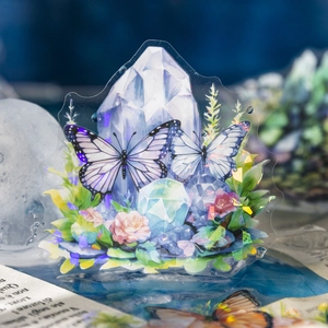 Holographic PET butterfly and crystal flower scrapbooking stickers for journaling